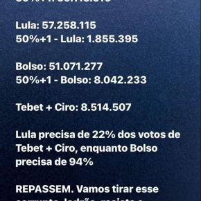 Se eu, tu e cada militante virar um voto por dia, Lula ganha a eleição. A matemática da vitória é politica na veia!